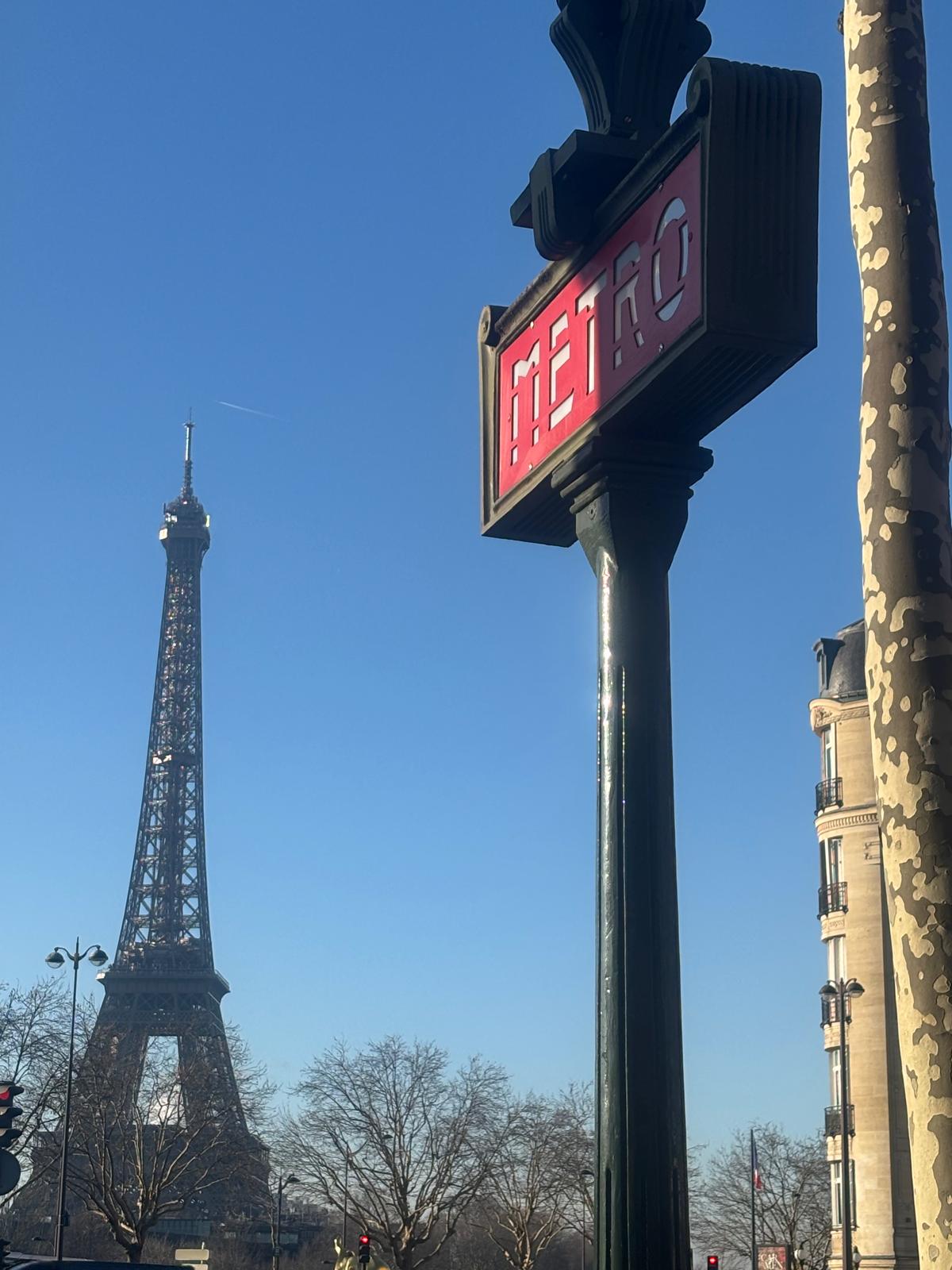 Eiffel Tower and Paris Metro sign